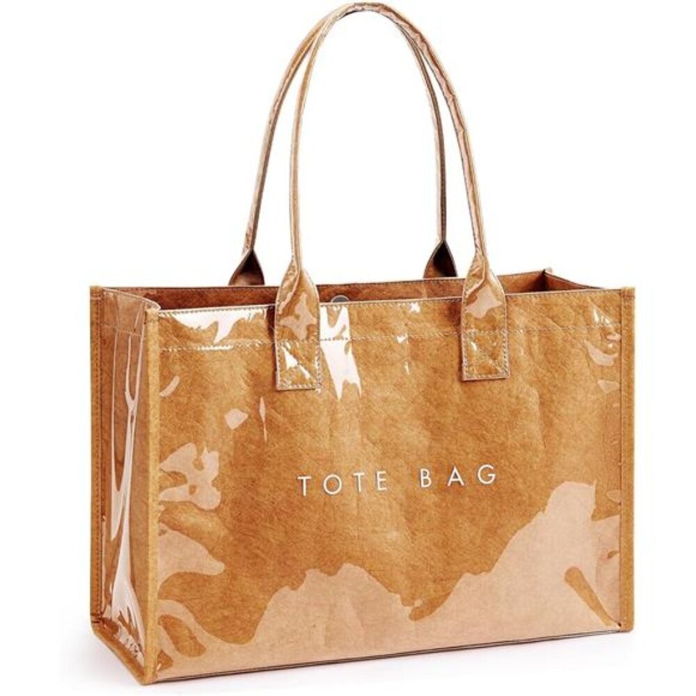 PVC Tote Bag for Women Large Kraft Paper Handbag Work Travel Beach Shoulder Purs